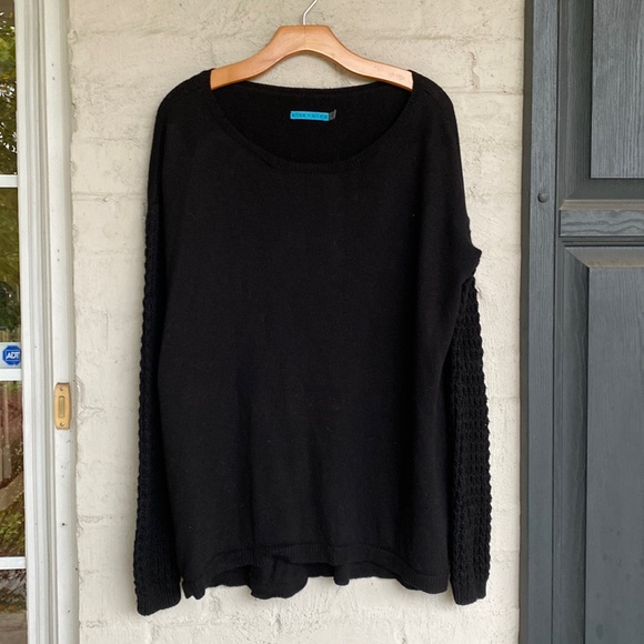 Alice + Olivia Black Wool Mixed Stitch Crew Neck Pullover Sweater Size Medium - Picture 6 of 13